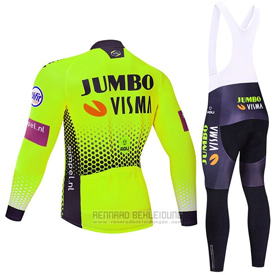 2019 Fahrradbekleidung Jumbo Visma Grun Shwarz Trikot Langarm und Tragerhose - zum Schließen ins Bild klicken